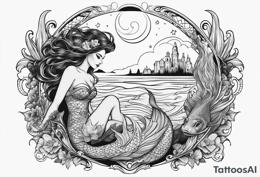 Mermaid in a bayou at night tattoo idea