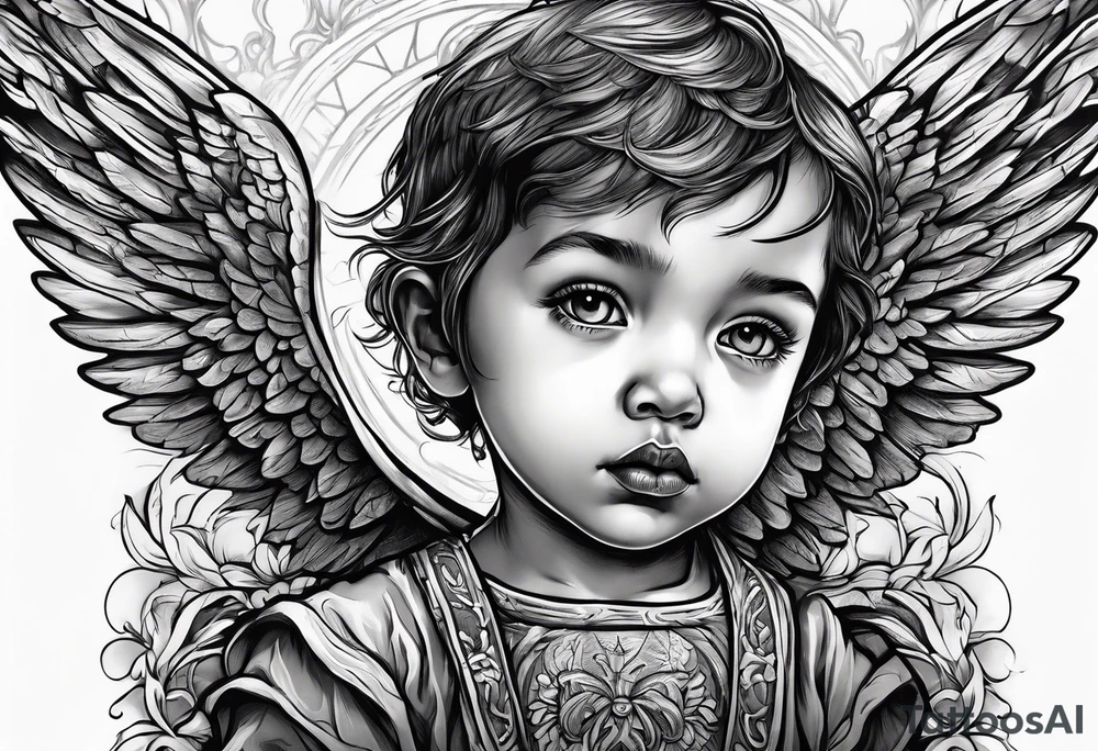 Kid looking up at the angel of death tattoo idea