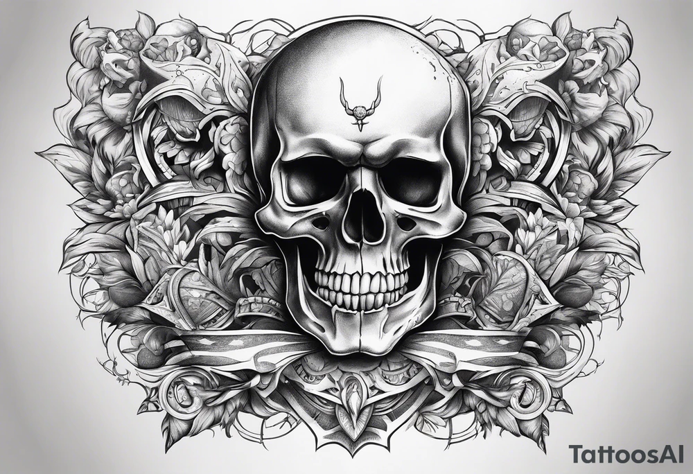 Skull teeth with cool oranemts around tattoo idea