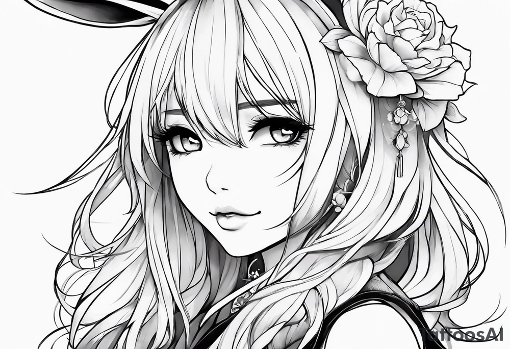 cute anime rabbit fineline tattoo sketch for girls tattoo idea