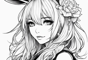 cute anime rabbit fineline tattoo sketch for girls tattoo idea