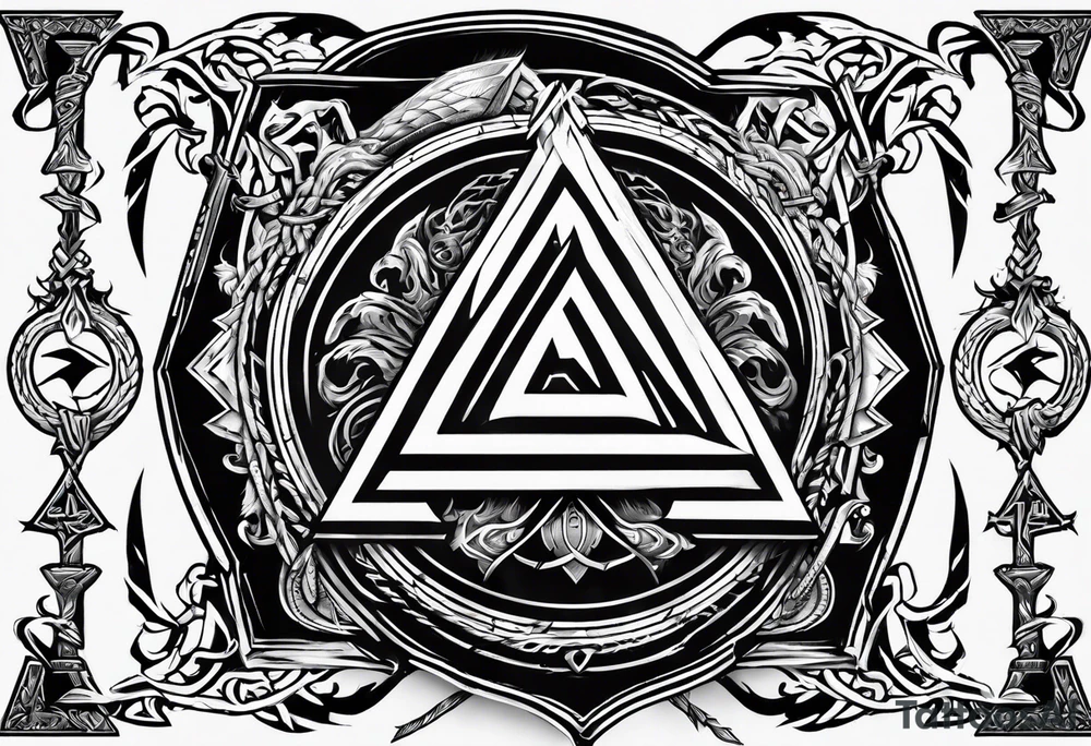 Valhalla shield valknut sword axe flames cloud tattoo idea Valhalla shield valknut sword axe flames cloud tattoo idea
