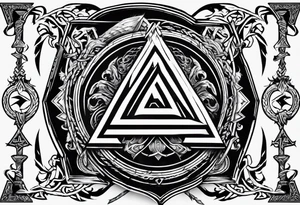 Valhalla shield valknut sword axe flames cloud tattoo idea