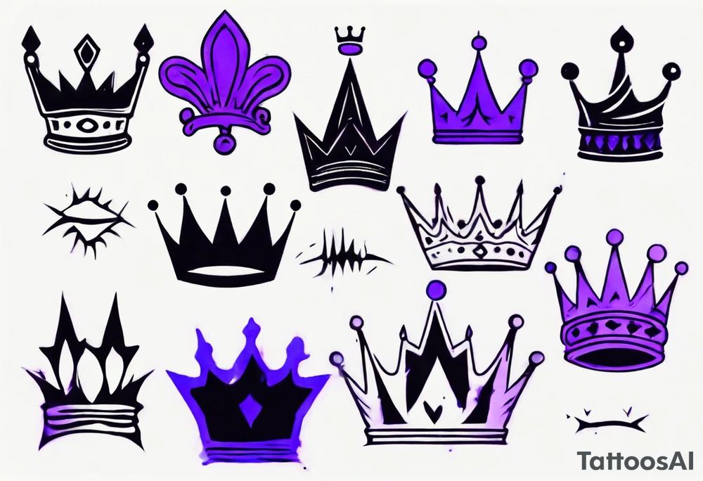A tattoo of a minimalistic black crown and some negative space on a water color background of purple and blue. tattoo idea