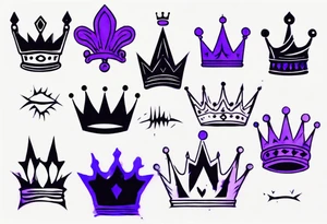 A tattoo of a minimalistic black crown and some negative space on a water color background of purple and blue. tattoo idea