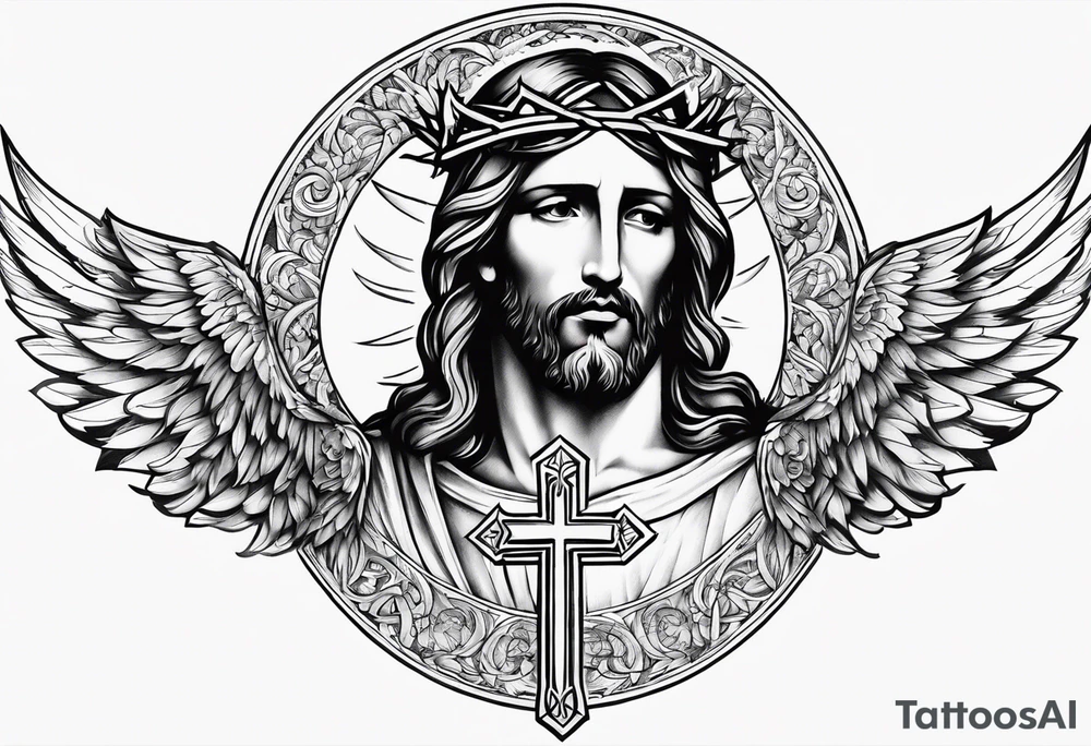 christianity cross jesus with wings around it tattoo idea