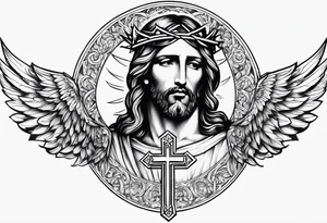 christianity cross jesus with wings around it tattoo idea