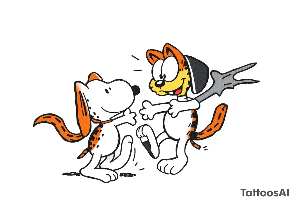 snoopy in a battle with Garfield tattoo idea