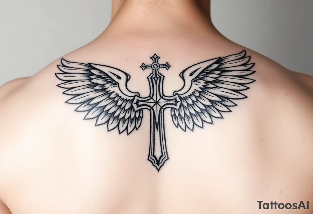 cross angel wings Polynesian tattoo idea