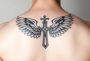 cross angel wings Polynesian tattoo idea