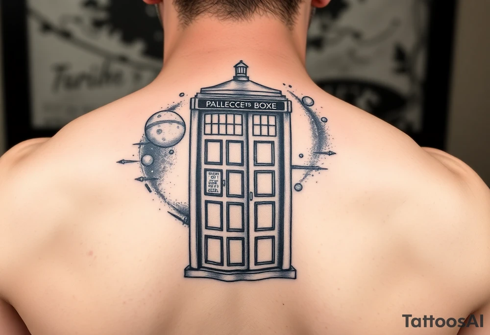 Realistic Tardis with space in background. tattoo idea