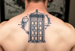 Realistic Tardis with space in background. tattoo idea