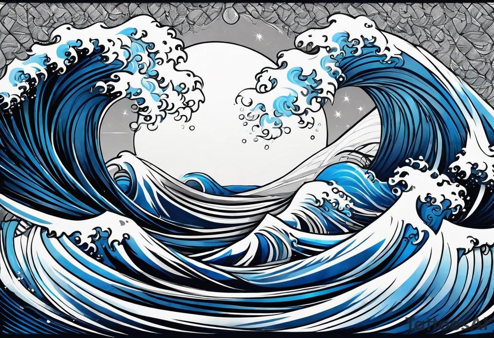 Full sleeve waves black with blue accents tattoo idea