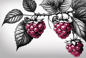 a single long raspberry branch that is growing downwards tattoo idea