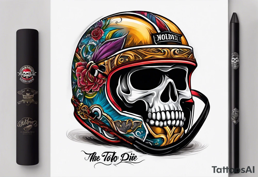 hockey helmet skull with stick and puck.  Skate or die above tattoo idea