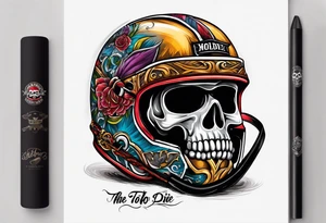 hockey helmet skull with stick and puck.  Skate or die above tattoo idea