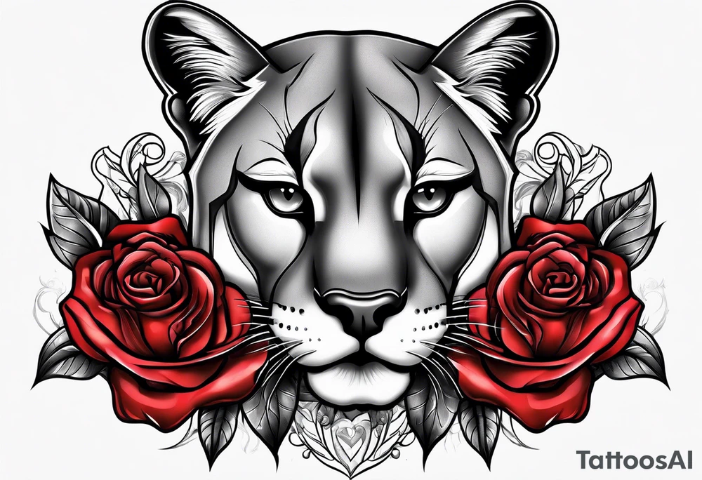 Cougar with roses tattoo idea