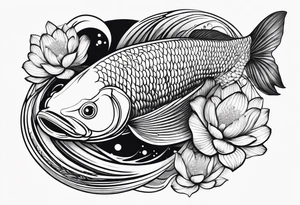 Arowana fish in waves with lotus tattoo idea