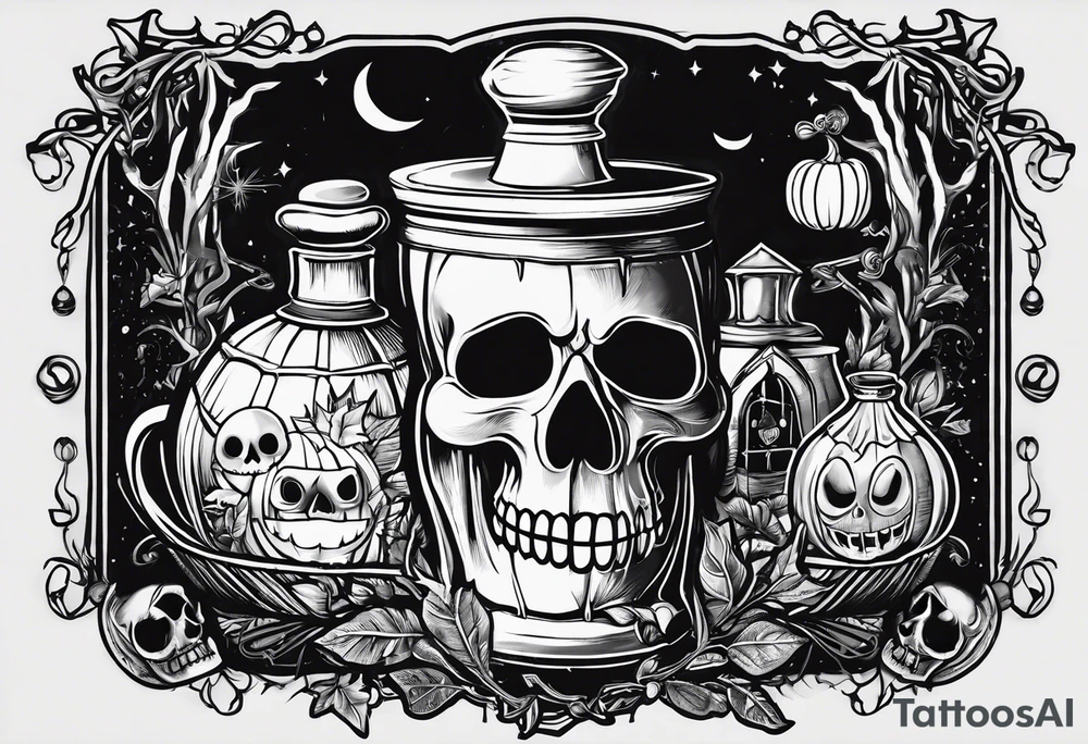 Trick or treat, 20 oz tumbler banner design, candy, minimalist, potions, brew, broom, spellbound, voodoo, cat tattoo idea