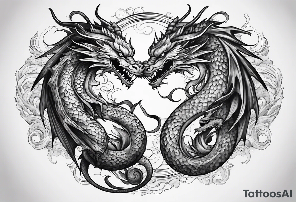 Ying yang dragons in a fighting eachother , with full bodies tattoo idea