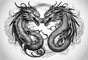 Ying yang dragons in a fighting eachother , with full bodies tattoo idea