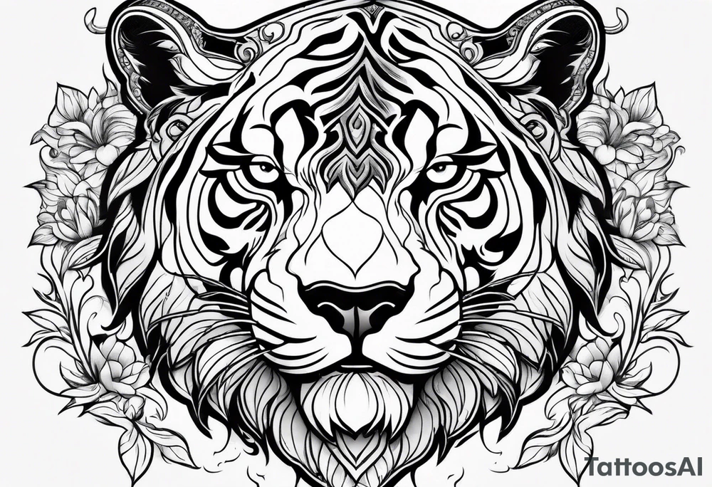 half taurus bull and half tiger design tattoo idea