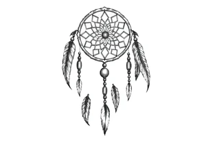 native dreamcatcher with flowing feathers and sacred beads tattoo idea
