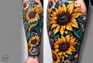 Sleeve with Roman numeral and sunflowers tattoo idea