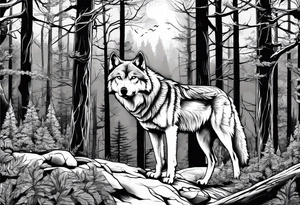 Forest in wolf tattoo idea