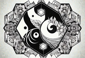 a hexagonal figure depicting ying and yang tattoo idea