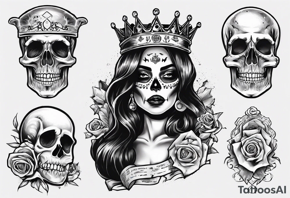 santa la muerta with money and crown
on the card tattoo idea