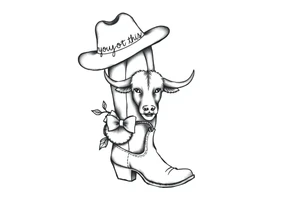 A cowboy boot with a cowboy hat on top the words you got this stitched into the hat and stitched into the boot an orange, a highland cow and a bow tattoo idea