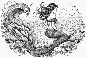 mermaid jumping to see pelicans tattoo idea