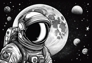 astronaut laying on a crescent moon tattoo idea