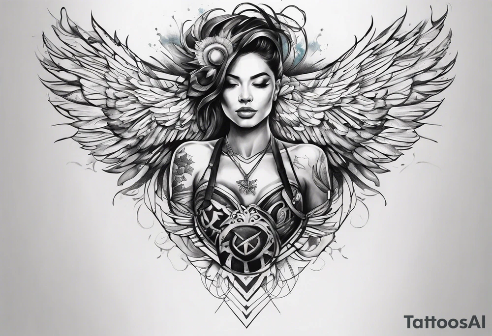 Wide tattoo that appears to be bursting out of the skin, symbolizing freedom. The tattoo should be vibrant and dynamic, with bold lines and colors that evoke a sense of liberation and empowerment. Consider incorporating elements broken chains and other symbols of freedom. The tattoo should be visually striking and thought-provoking. tattoo idea
