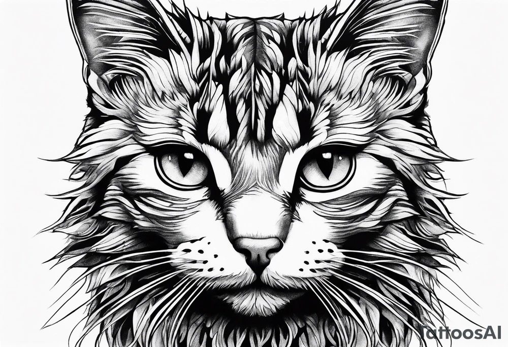 Edgy cat portrait with spike collar tattoo idea