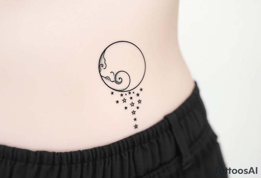 Moon and Cascade of stars tattoo idea