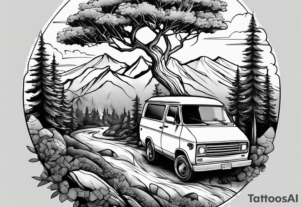 Tree mountain van climbing tattoo idea