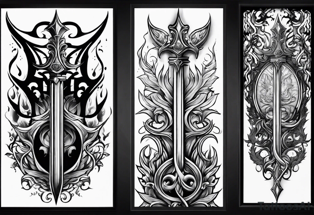 trident in fire tattoo idea