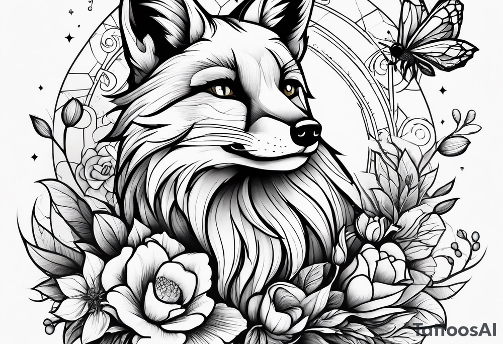 A forearm tattoo of a fox and a honey bee tattoo idea