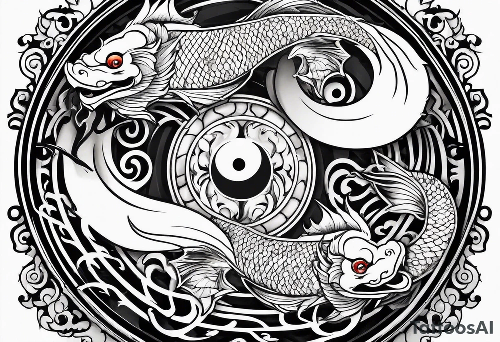 powerful ying Yang symbol made of koi fish and dragons tattoo idea