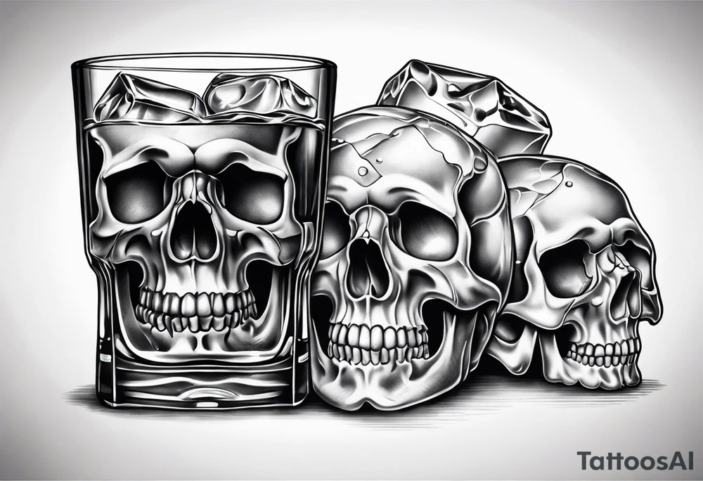 Whiskey glass with skull ice cubes tattoo idea