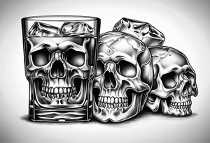 Whiskey glass with skull ice cubes tattoo idea