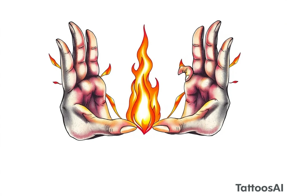 Fire between hands tattoo idea