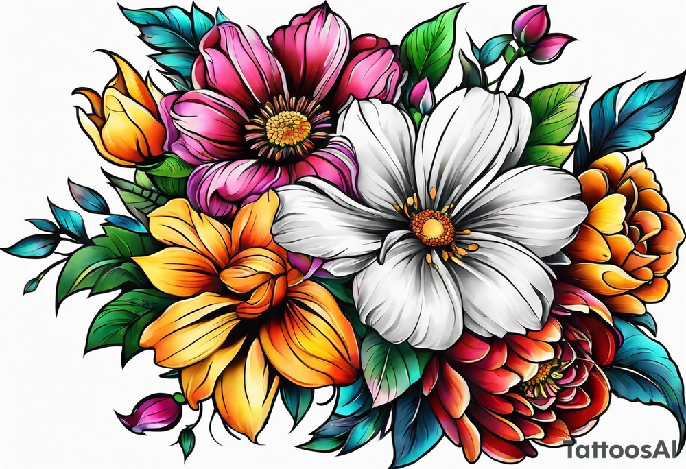 Colorful flower sleeve tattoo idea