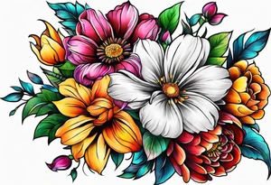 Colorful flower sleeve tattoo idea