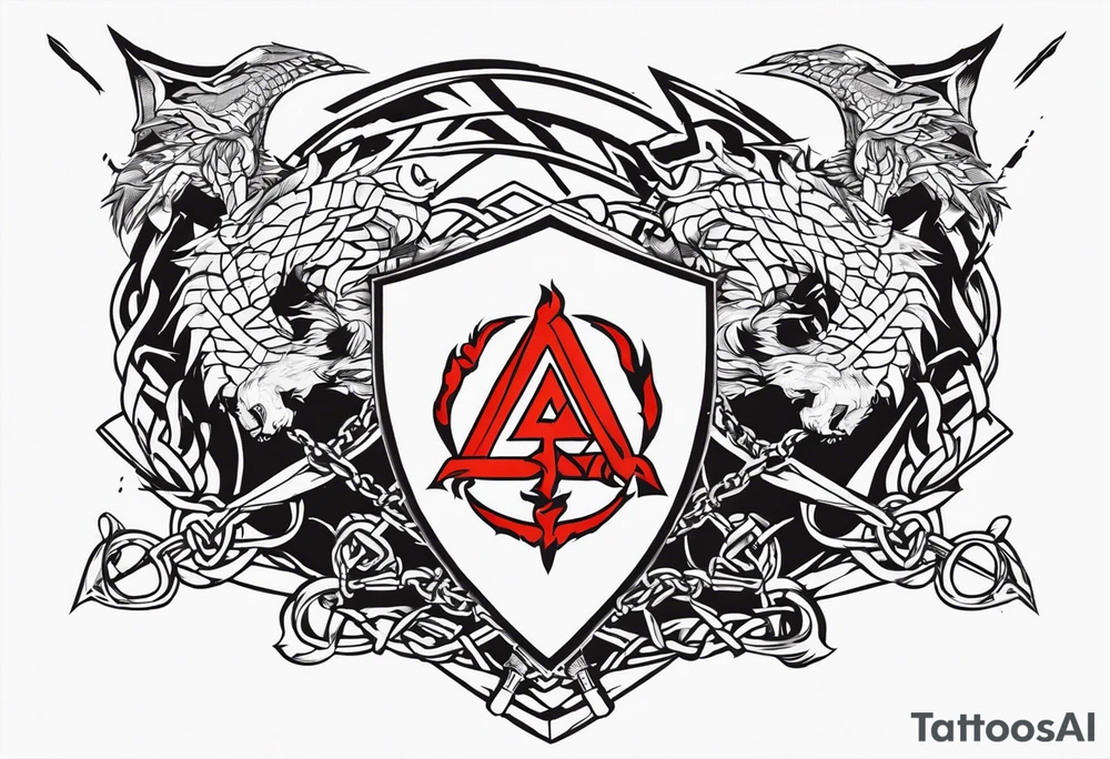 Valhalla sword shield dragon axe Valknut barbed wire chains fire tattoo idea Valhalla sword shield dragon axe Valknut barbed wire chains fire tattoo idea