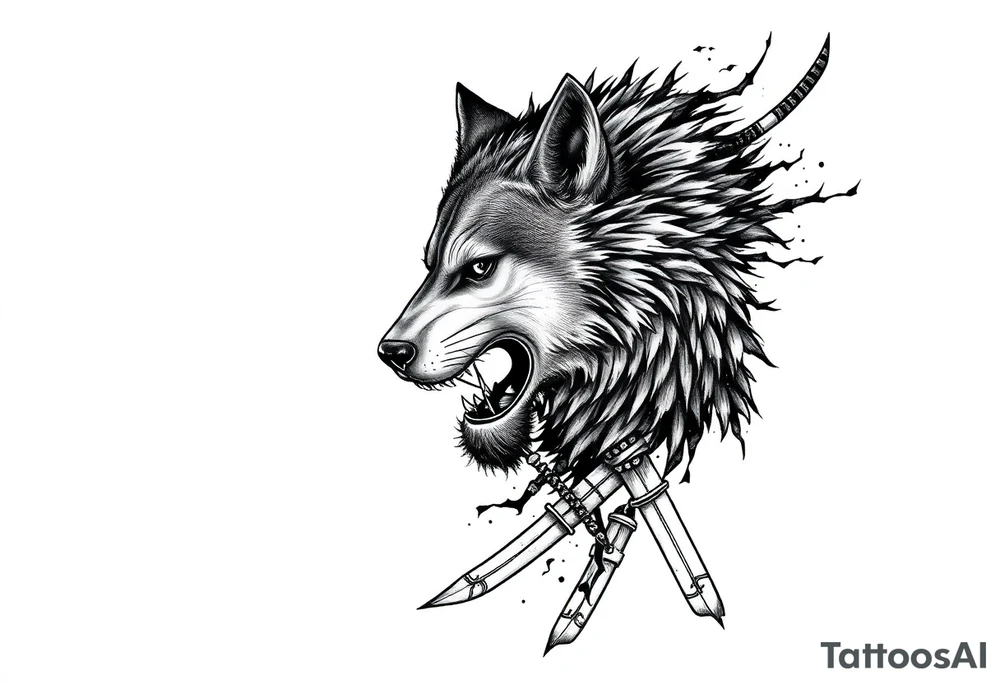 Hyper realistic Wolf, Samurai tattoo idea