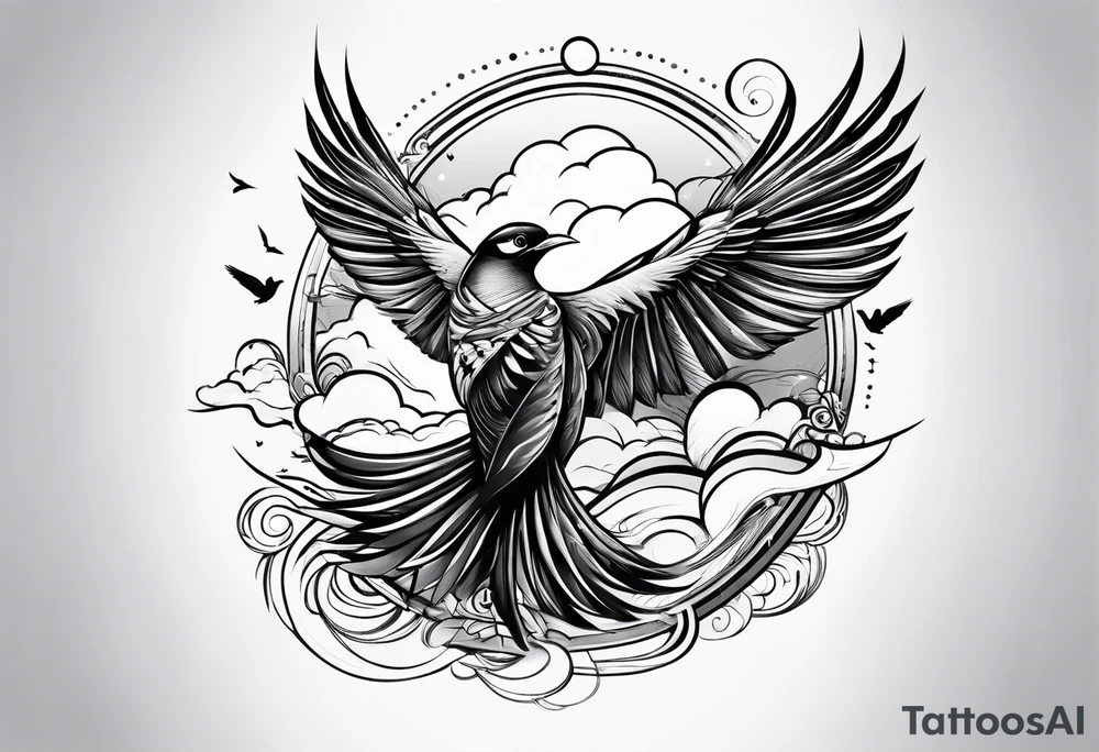 birds and clouds optical illusion tattoo idea