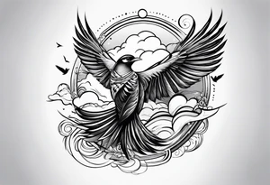 birds and clouds optical illusion tattoo idea